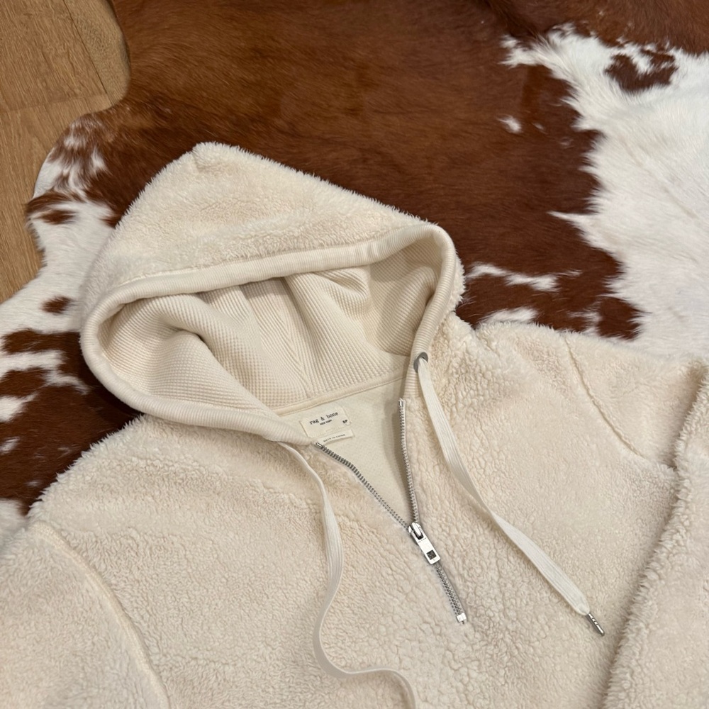 Rag & Bone Ivory Cotton Sherpa Like Pull Over Jacket Hooded Small - Picture 4 of 8